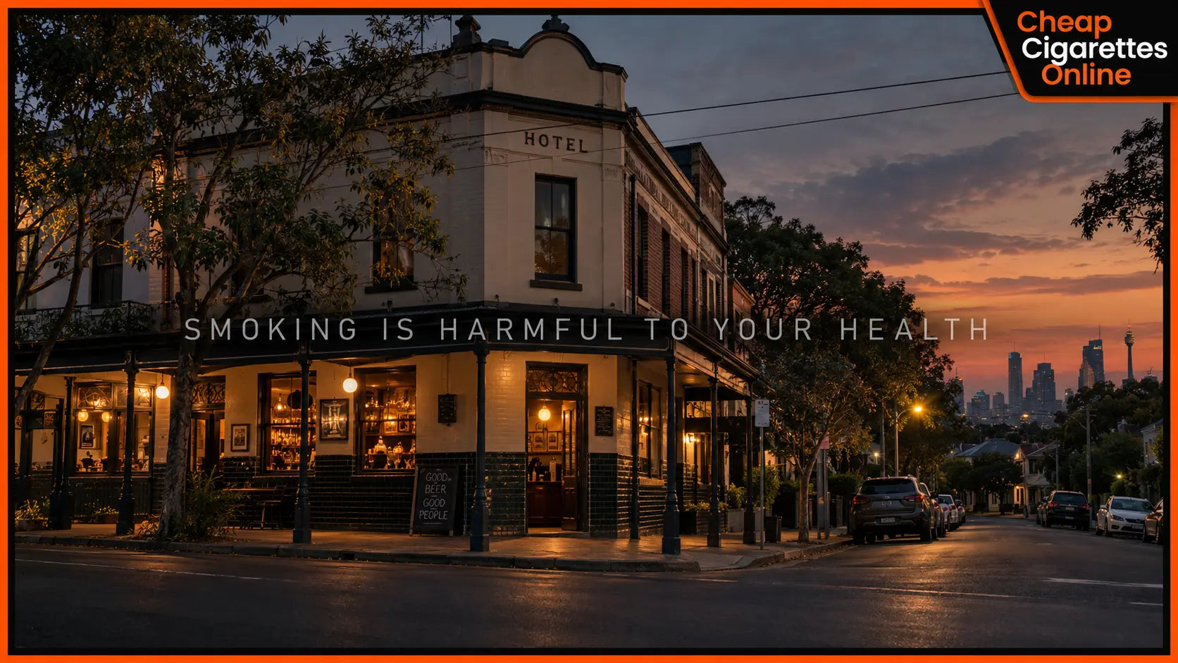 A traditional Australian neighbourhood pub on a quiet street in the early evening.