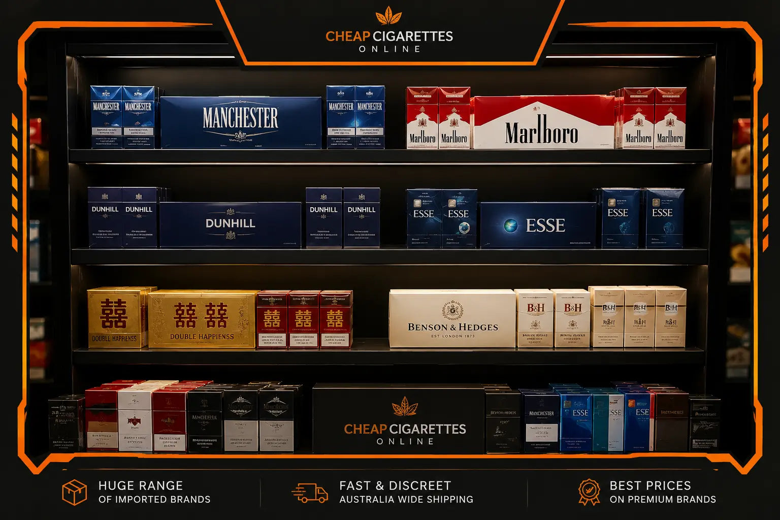 Imported cigarette carton collection display for cheap smokes online discount code article in Australia