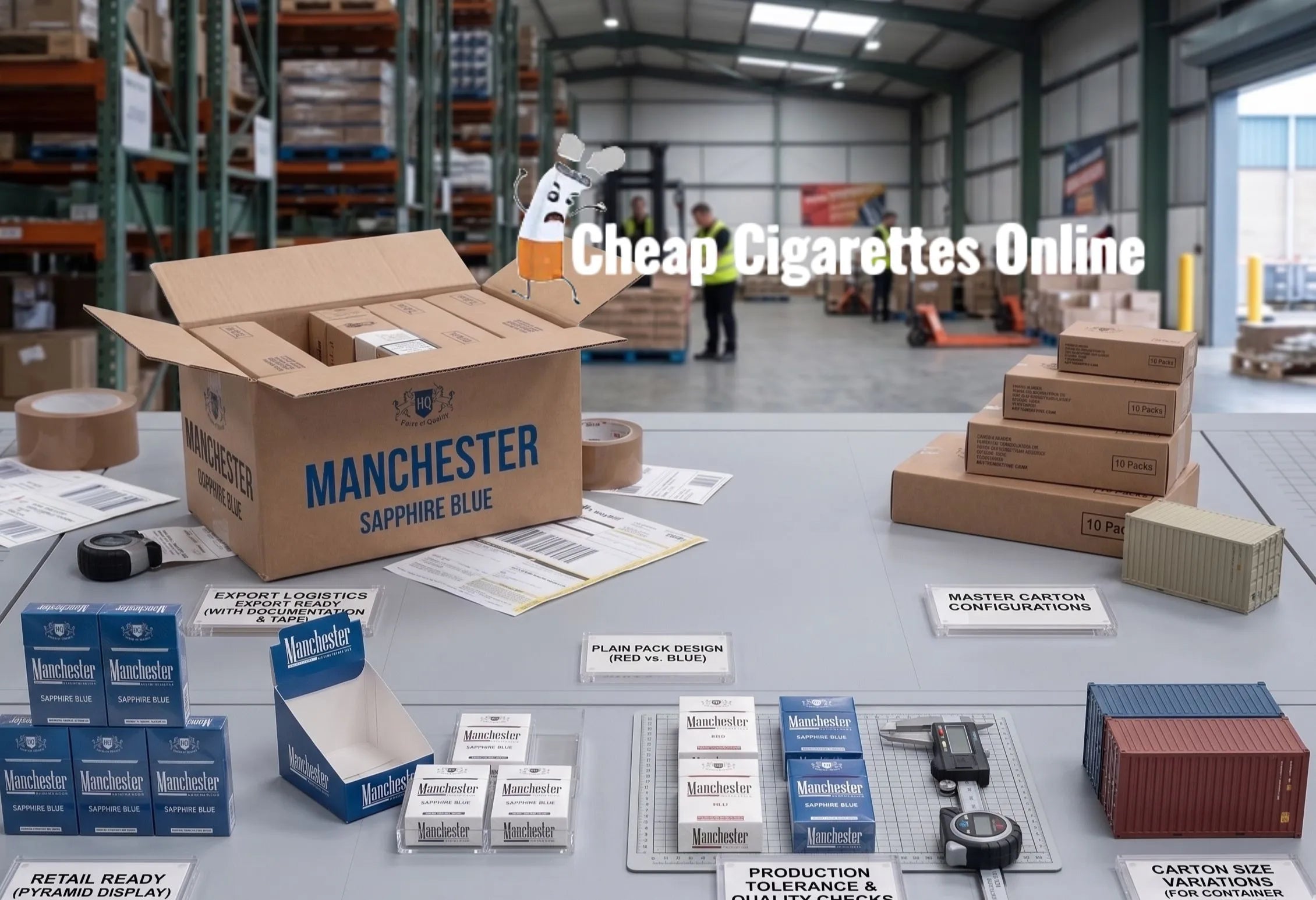Manchester cigarette pack formats and carton structures displayed for operational comparison in Australia