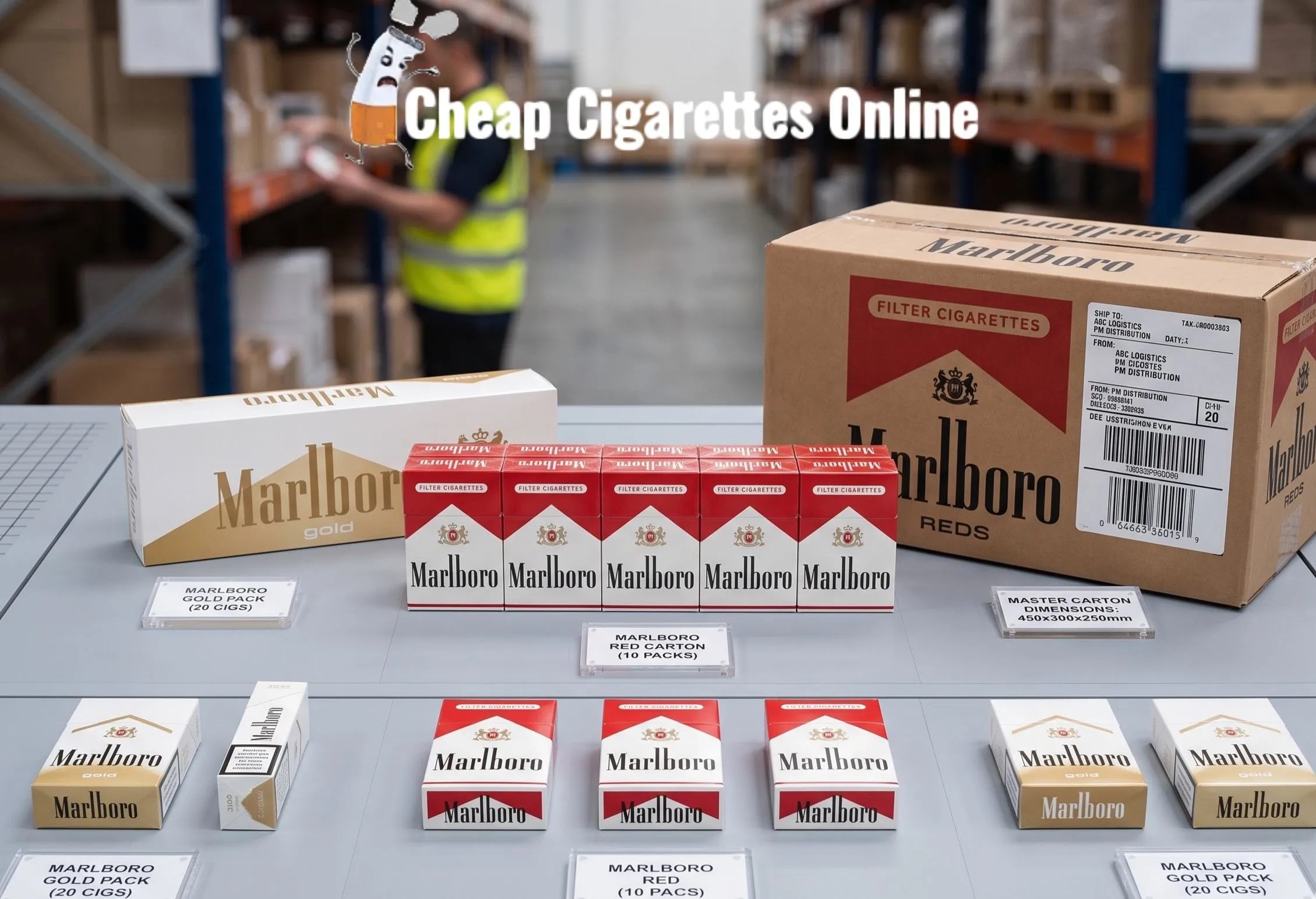 Different Marlboro cigarette pack formats and carton structures displayed for comparison in Australia