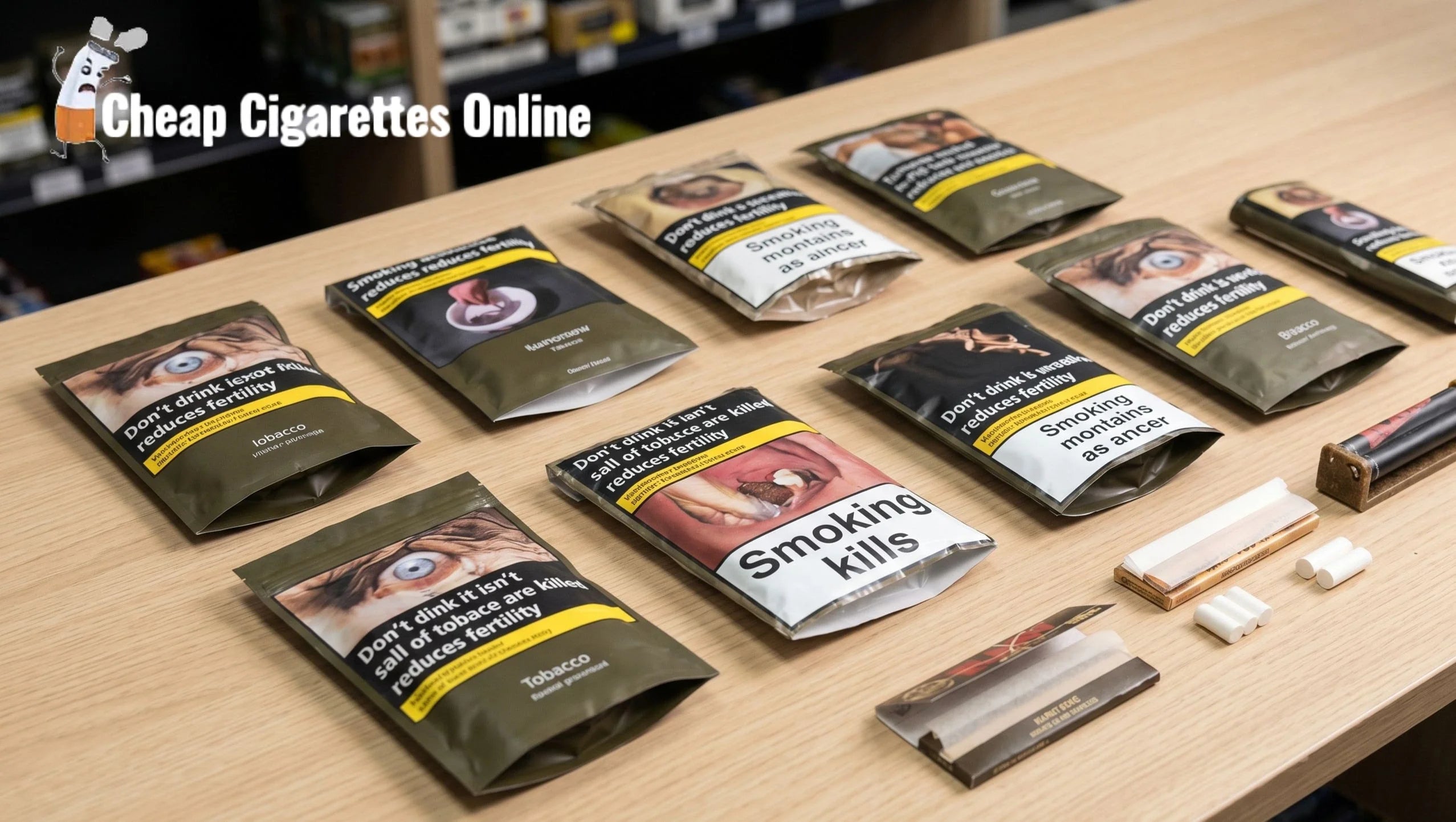 Different RYO tobacco pouch formats arranged on a packaging comparison table in Australia